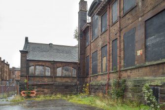 Detail of sports hall and north face from north west.