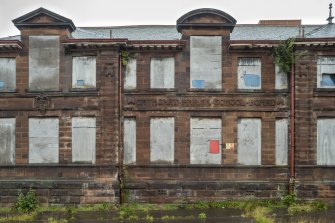 General view from south showing carved school name 'Cathcart Parish School Board'.