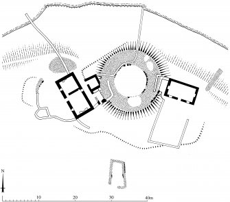 Publication drawing; plan of broch and croft houses at Loch Poll an Dunain, Polglass. Photographic copy.