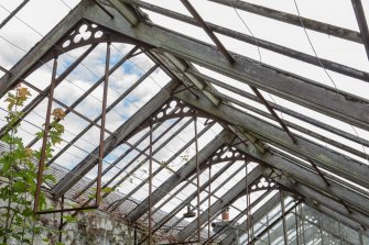Detail of roof structure of westernmost greenhouse section in Walled Garden, Housedale, Dunecht House.