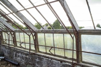 Detail of lower windows and opening mechanism in central section of greenhouse, Walled Garden, Housedale, Dunecht House.