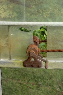 Detail of operating handle of window opening mechanism in greenhouse, Walled Garden, Housedale, Dunecht House.