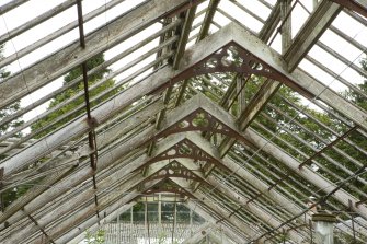 Detail of roof structure of easternmost section of greenhouse, Walled Garden, Housedale, Dunecht House.
