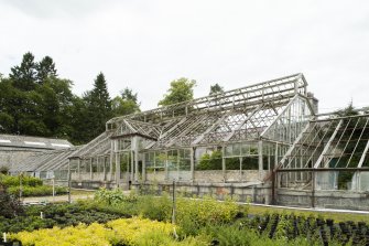 General view from the south-east showing greenhouse in Walled Garden, Housedale, Dunecht House.