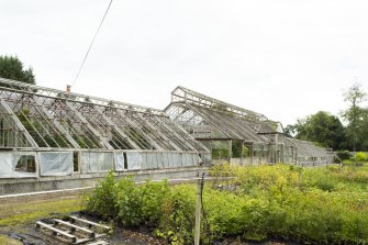 General view from the south-west showing greenhouse in Walled Garden, Housedale, Dunecht House.