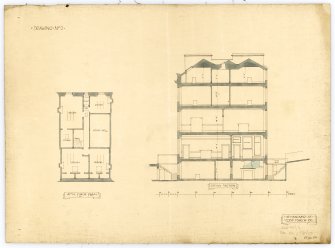 Edinburgh, 6 Darnaway Street.
Attic floor plan and sectional elevation showing alterations.
Insc:  'Drawing No. 2'    '45 Hanover St.  Edinr  March 1911'
