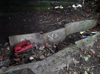 An example of graffiti on concrete slabs below the bridge.