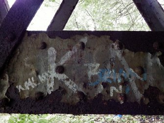 An example of graffiti on the steel latice work supporting the decking.