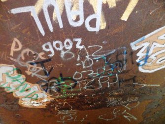A view of some of the graffiti on the steel plates that form the lining to the underside of the decking.