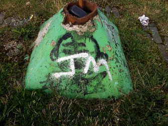 Bollard bearing graffiti north of graving dock no. 1.