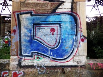 Example of graffiti on the walls (internal and external) of pump house standing on N side of graving dock no. 1.