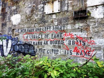 Example of graffiti on the walls (internal and external) of pump house standing on N side of graving dock no. 1.