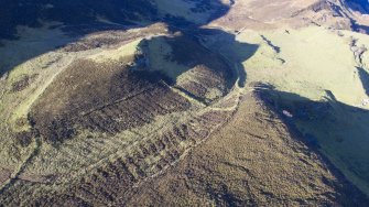 Oblique aerial view showing field system and lazy beds at Hallaig.