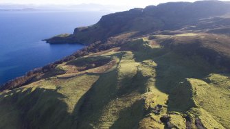 Oblique aerial view of Hallaig showing the township, cultivation remains and the sheep fank.