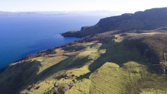 Oblique aerial view of Hallaig showing the township, cultivation remains and the sheep fank.