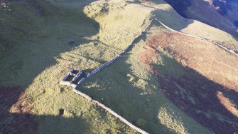 Oblique aerial view of the shepherd's house at Hallaig.