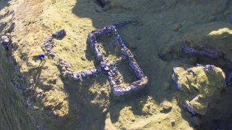 Oblique aerial view of the building at Hallaig.