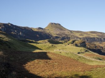 General view of the site of the township of Hallaig, with the later sheepfank on the right.