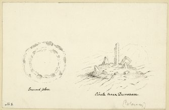 Sketch of standing stone and cairn, Scalasaig.