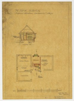 Plan and section of gardener's cottage within stables.