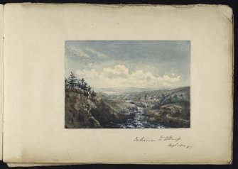 Watercolour, possibly by Clarke, of River Averonor with Alness and Alness Bridge in background. Inscribed 'Entrance to Allness, August 1854 A. C.'