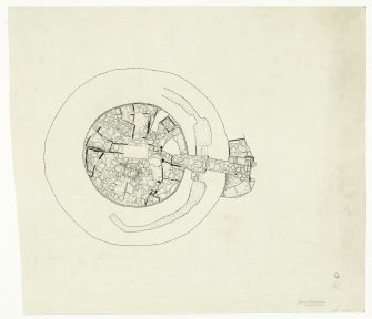 Copy of plan 5 (ORD/18/14) with the intramural passage more clearly defined.. Labelled 'Secondary occupation in broch interior.' Broch of Gurness, Aikerness.