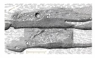 Publication drawing; cup and ring marked rock, Glasvaar 4.