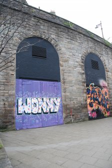 Historic building recording, Detail of exterior arches to Cranston Street from W, East Market Street Vaults, Edinburgh