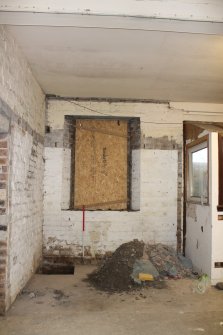 Historic building recording, Room 7, Detail of window to W of N wall from S, 24-26 West Harbour Road, Edinburgh