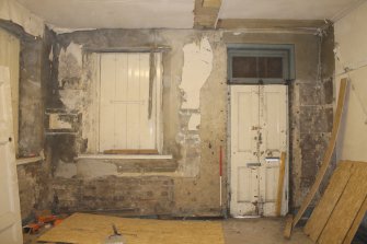 Historic building recording, Room 9, General view of N wall from S, 24-26 West Harbour Road, Edinburgh