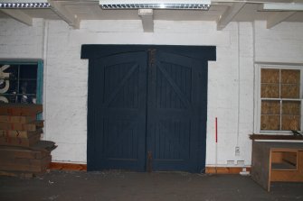 Historic building recording, Room 11, Detail of loading door in N wall from S, 24-26 West Harbour Road, Edinburgh