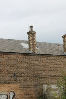 Historic building recording, S elevation, Detail of chimney from SSW, 24-26 West Harbour Road, Edinburgh