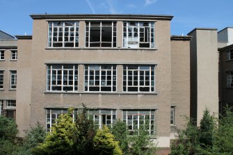 Historic building recording, Courtyard elevations, General view looking from the N wall window of corridor Room 1/2f from S, Ainslie Park High School and (later) Telford College, Pilton, Edinburgh