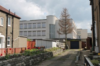 Historic building recording, Main college N elevation, General view from NNE, Ainslie Park High School and (later) Telford College, Pilton, Edinburgh