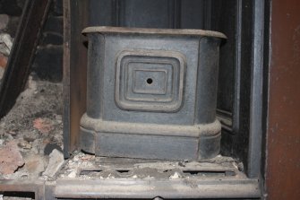 Historic building recording, No 5 (former post office), Room 1/2, detail of range to NE wall (fitting) from SW, 4-5 West Park Place, Edinburgh