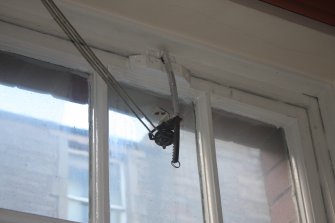 Historic building recording, No 5 (former post office), Room 1/2, detail of latch to window from E, 4-5 West Park Place, Edinburgh