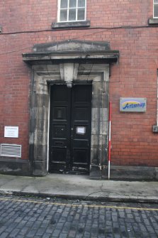 Historic building recording, No 5 (former post office), Detail of door on SW elevation from SW, 4-5 West Park Place, Edinburgh