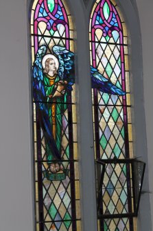 Historic building recording, Room 1/1, Detail of stained glass window from N, Elgin South Parish Church, Moray Street, Elgin