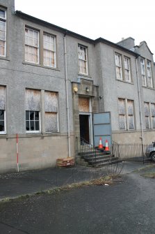 Historic building recording, SE elevation, Detail of doorcase to the NE side from W, Curriehill Primary School, 209 Lanark Road West, Currie