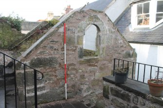 Historic building recording, E gable, General view of upper gable window from SE, 'St Annes', 2 East Terrace, South Queensferry