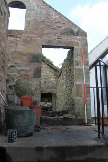 Historic building recording, E gable, General view of N end (door) from SEE, 'St Annes', 2 East Terrace, South Queensferry
