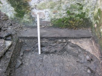 Archaeological evaluation, South facing section within trial pit from W, 'St Annes', 2 East Terrace, South Queensferry