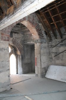 Historic building recording, Room 2/4, Detail of the arched entrance into the bell tower from SE, Former United Presbyterian Church, 17-21 Blackfriars Street, Edinburgh