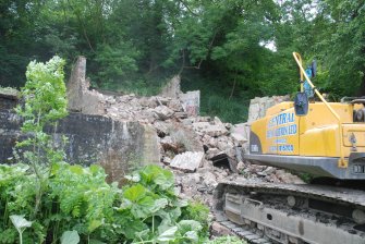 Historic building recording, General view of demolition from NE, Kinleith Paper Mill, Currie