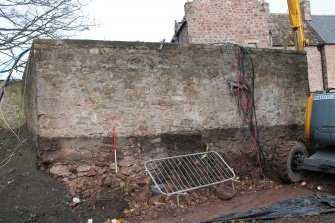 Historic building survey, General view of the E side of the wall from SSW, Avenue Wall, James Gillespie's High School, Edinburgh