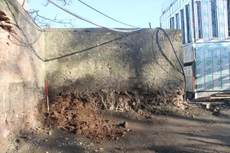 Historic building survey, General view of SW-facing wall of later building to the E from SW, Avenue Wall, James Gillespie's High School, Edinburgh