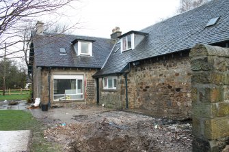 Historic building recording, SW elevation, General view of SW cottage from S, The Stables, Foxhall, Kirkliston, Edinburgh