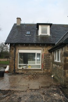 Historic building recording, SE elevation, General view of the SW cottage from SE, The Stables, Foxhall, Kirkliston, Edinburgh