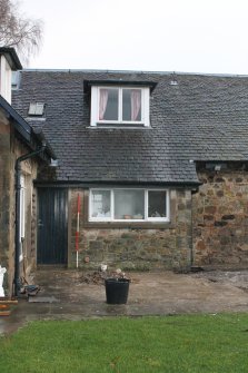 Historic building recording, SW elevation, Detail of the kitchen extension to the SW cottage from SW, The Stables, Foxhall, Kirkliston, Edinburgh