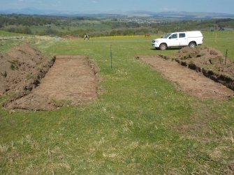 Archaeological evaluation, View from shed location along access track to entrance, The Arns, Bridge of Allan